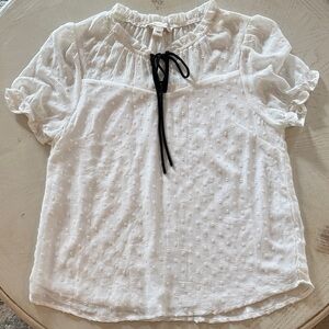 Classic White Cochette Textured Swiss Dot Tie-Neck Women's Top XL